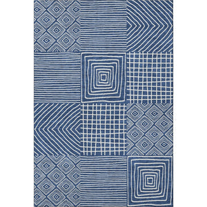 HomeRoots 10' X 14' Navy Blue and Ivory Geometric Area Rug - Washable, UV-Protected, Stylish & Durable Design 681911
