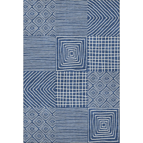 HomeRoots 10' X 14' Navy Blue and Ivory Geometric Area Rug - Washable, UV-Protected, Stylish & Durable Design 681911