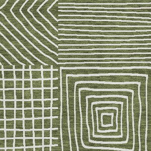 HomeRoots 5' Olive Green & Ivory Geometric Area Rug - Washable, UV Protected, Durable for High-Traffic Spaces 681913