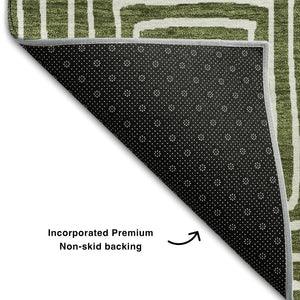 HomeRoots 8' Olive Green & Ivory Geometric Round Rug - Washable, UV-Protected, Stain-Resistant Design for Homes 681914
