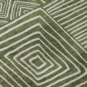 HomeRoots 8' Olive Green & Ivory Geometric Round Rug - Washable, UV-Protected, Stain-Resistant Design for Homes 681914