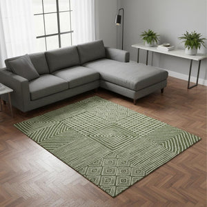 HomeRoots 8' X 10' Olive Green & Ivory Geometric Area Rug – Washable, UV-Protected, Stylish & Durable Design 681915