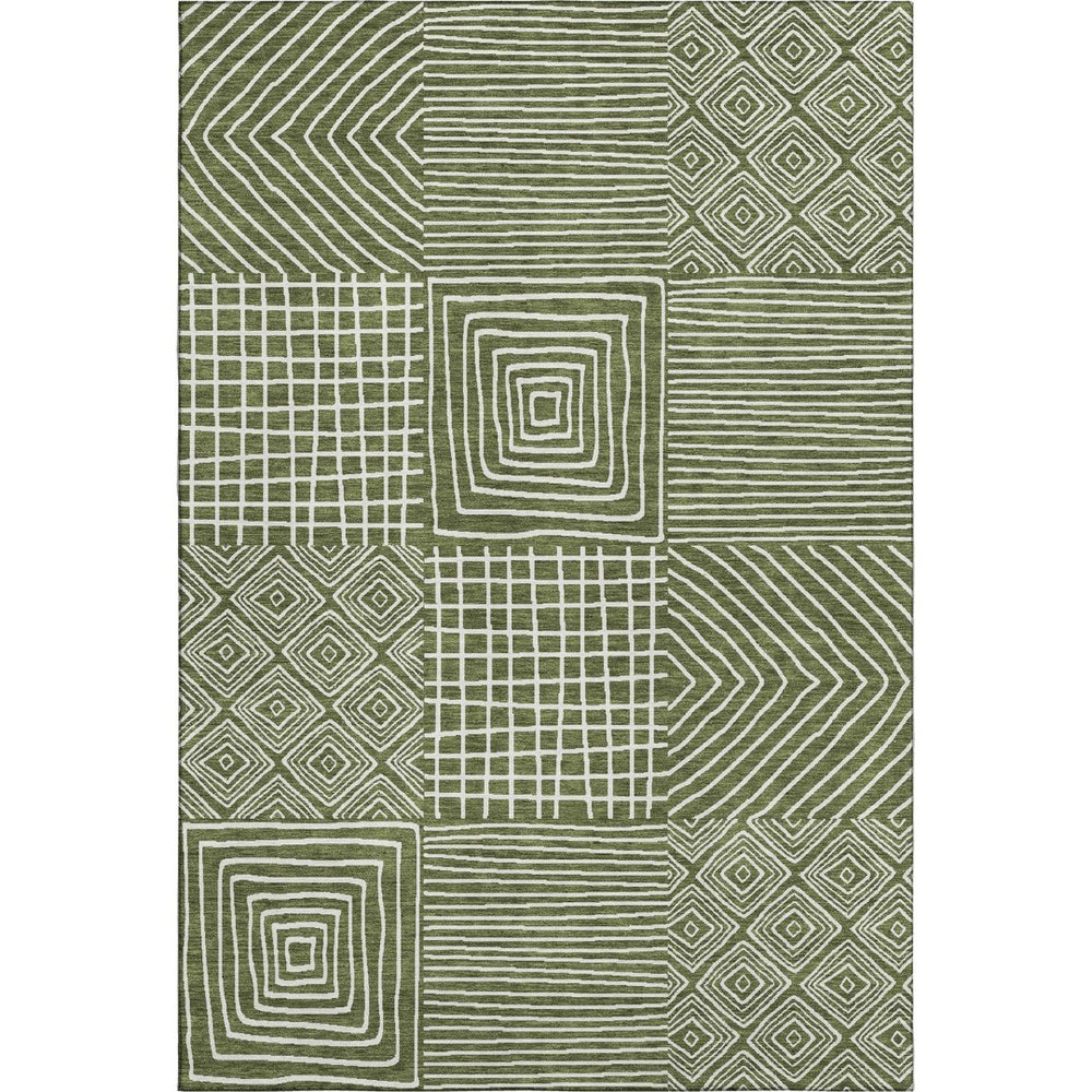 HomeRoots 8' X 10' Olive Green & Ivory Geometric Area Rug – Washable, UV-Protected, Stylish & Durable Design 681915