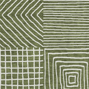 HomeRoots 8' X 10' Olive Green & Ivory Geometric Area Rug – Washable, UV-Protected, Stylish & Durable Design 681915