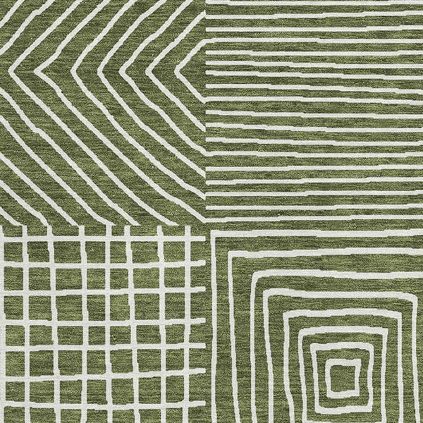 HomeRoots 8' X 10' Olive Green & Ivory Geometric Area Rug – Washable, UV-Protected, Stylish & Durable Design 681915