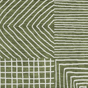 HomeRoots 9' Olive Green and Ivory Geometric Area Rug - Washable, UV Protected, Durable for High-Traffic Spaces 681916