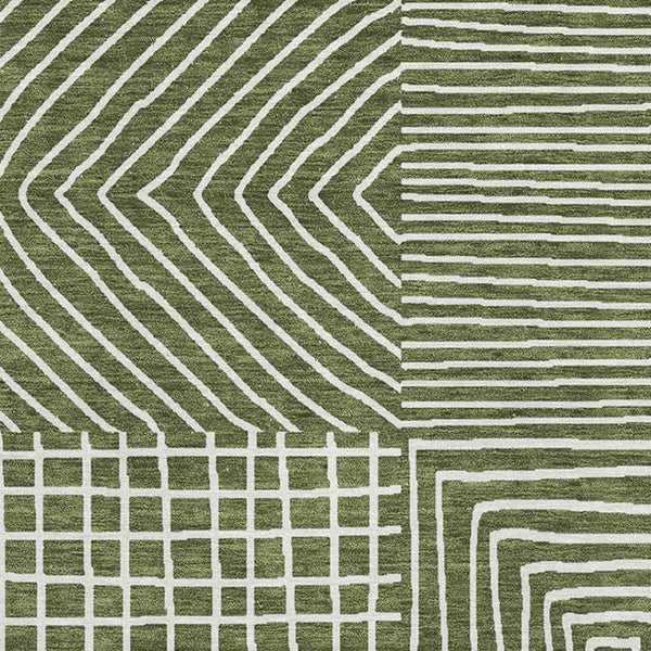 HomeRoots 9' Olive Green and Ivory Geometric Area Rug - Washable, UV Protected, Durable for High-Traffic Spaces 681916
