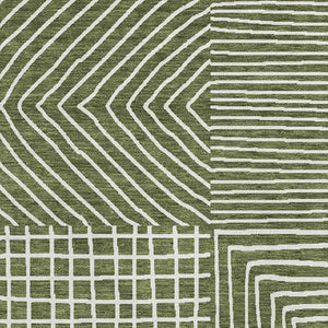 HomeRoots 10' X 14' Olive Green and Ivory Geometric Area Rug - Washable, UV-Protected, Perfect for High-Traffic Spaces 681917