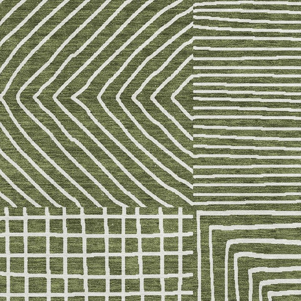 HomeRoots 10' X 14' Olive Green and Ivory Geometric Area Rug - Washable, UV-Protected, Perfect for High-Traffic Spaces 681917