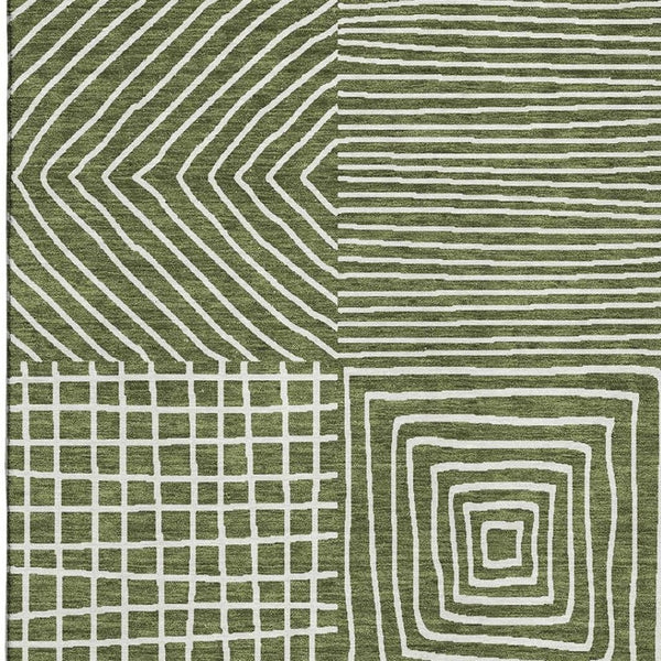 HomeRoots 10' X 14' Olive Green and Ivory Geometric Area Rug - Washable, UV-Protected, Perfect for High-Traffic Spaces 681917