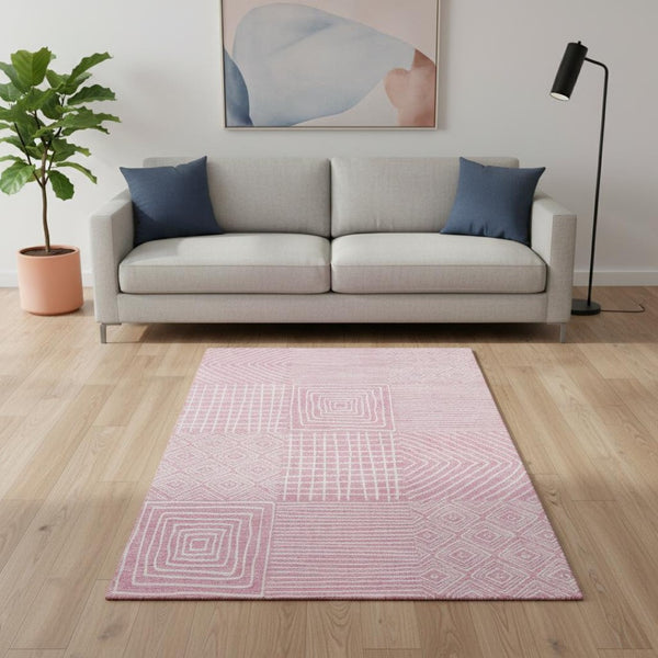 HomeRoots 5' X 8' Pink Geometric Area Rug – Stylish, Washable, UV-Protected, Perfect for High-Traffic Spaces! 681919