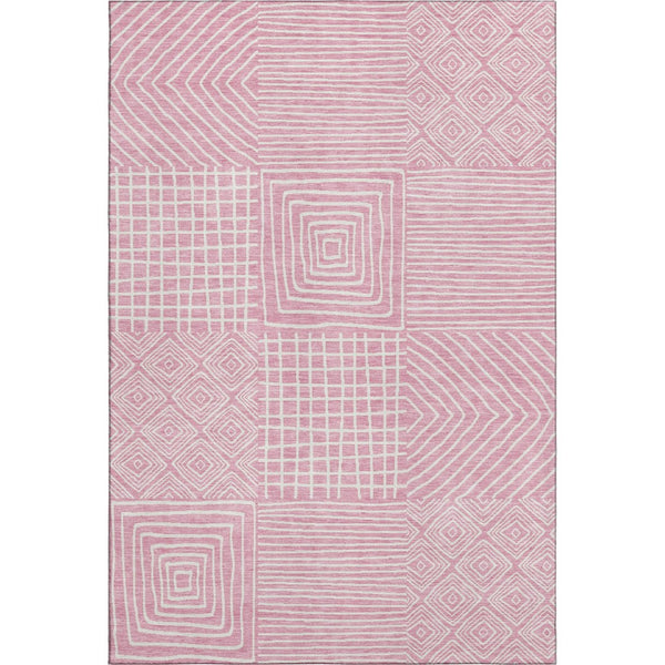 HomeRoots 5' X 8' Pink Geometric Area Rug – Stylish, Washable, UV-Protected, Perfect for High-Traffic Spaces! 681919