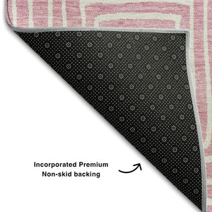 HomeRoots 5' X 8' Pink Geometric Area Rug – Stylish, Washable, UV-Protected, Perfect for High-Traffic Spaces! 681919