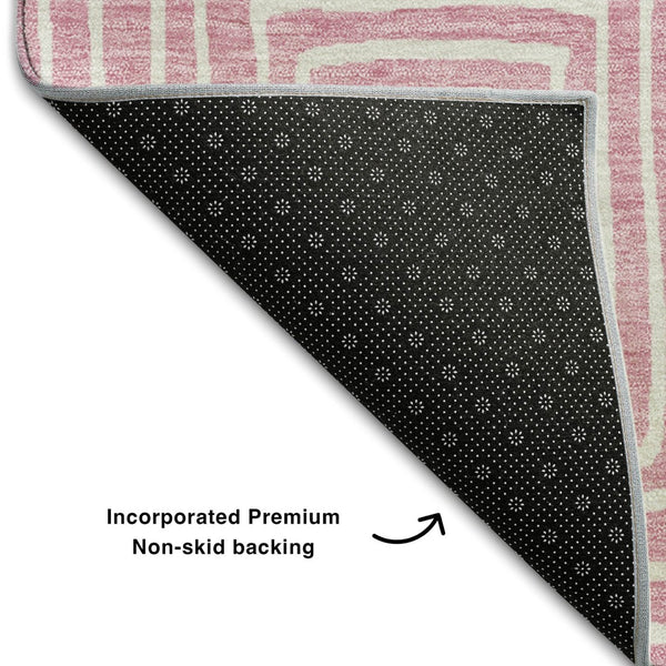 HomeRoots 5' X 8' Pink Geometric Area Rug – Stylish, Washable, UV-Protected, Perfect for High-Traffic Spaces! 681919