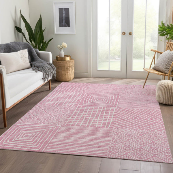 HomeRoots 5' X 8' Pink Geometric Area Rug – Stylish, Washable, UV-Protected, Perfect for High-Traffic Spaces! 681919