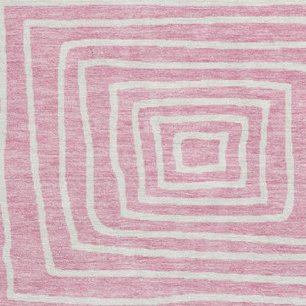 HomeRoots 8' Pink and Ivory Geometric Round Rug - Washable, UV Protected, Ideal for Busy Homes & Modern Décor 681920