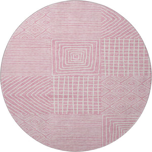 HomeRoots 8' Pink and Ivory Geometric Round Rug - Washable, UV Protected, Ideal for Busy Homes & Modern Décor 681920