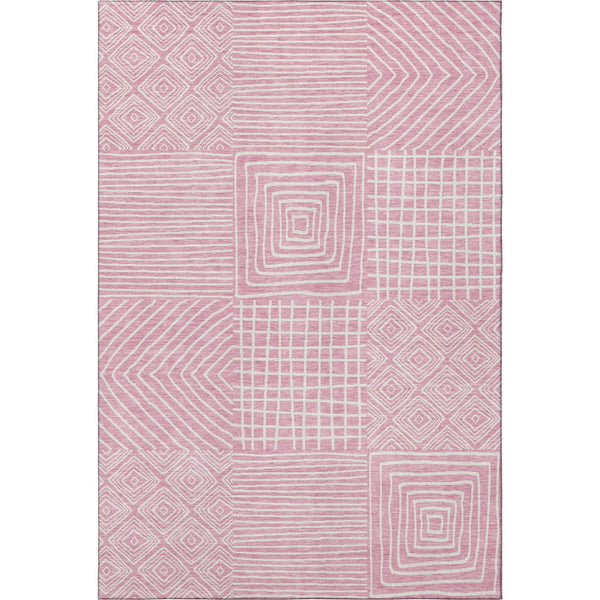 HomeRoots 8' X 10' Pink and Ivory Geometric Washable Area Rug - Durable, Stain-Resistant, UV Protected Style! 681921