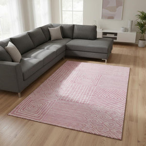 HomeRoots 9' x 12' Pink and Ivory Geometric Washable Area Rug – Stylish, Durable, and Easy-Care for Any Room 681922