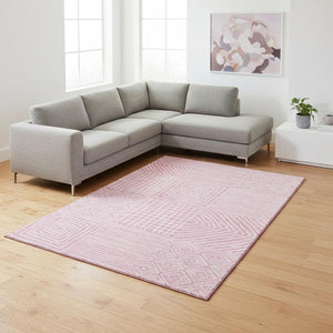 HomeRoots 10' Pink and Ivory Geometric Area Rug - Washable, UV-Protected, Perfect for Family Spaces! 681923