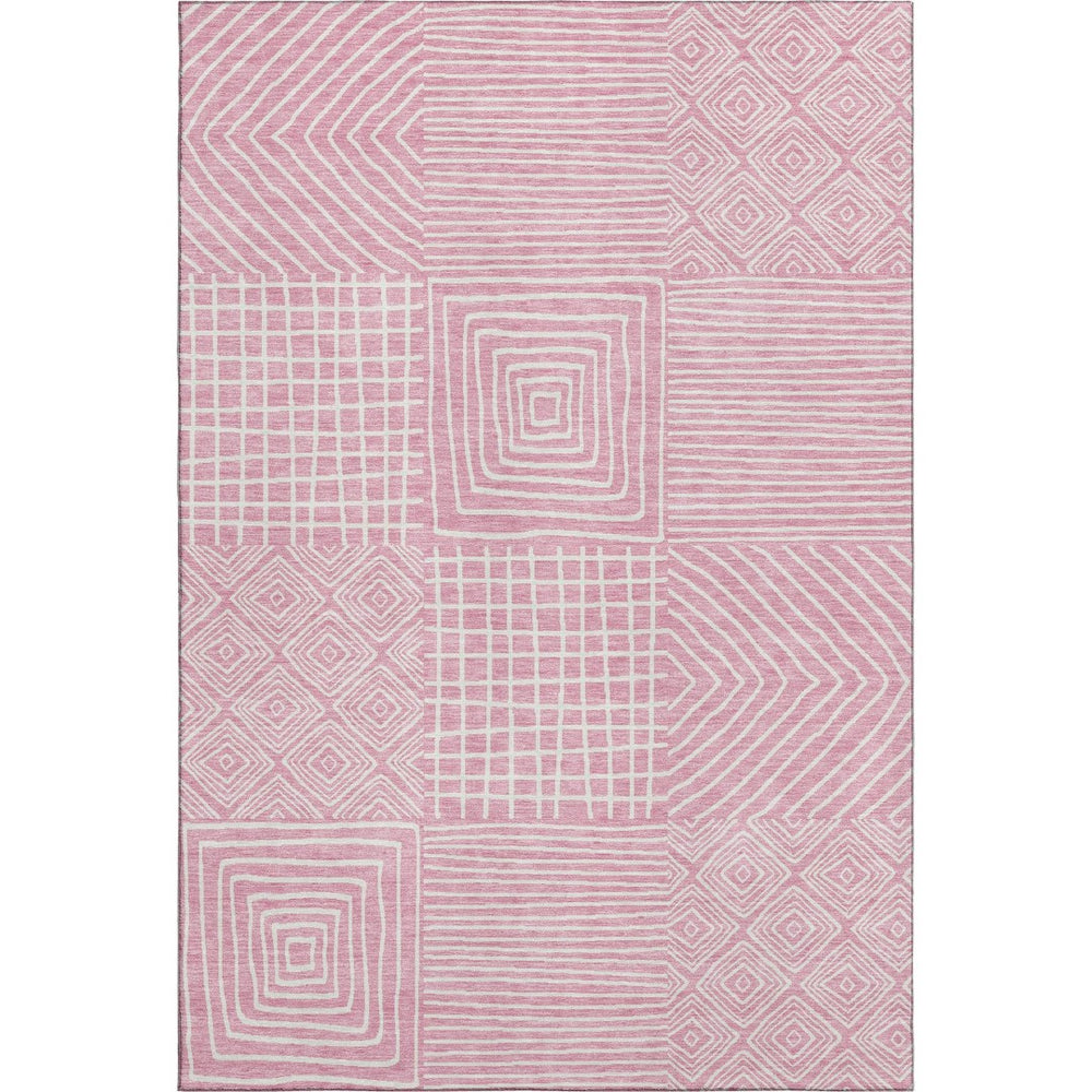 HomeRoots 10' Pink and Ivory Geometric Area Rug - Washable, UV-Protected, Perfect for Family Spaces! 681923