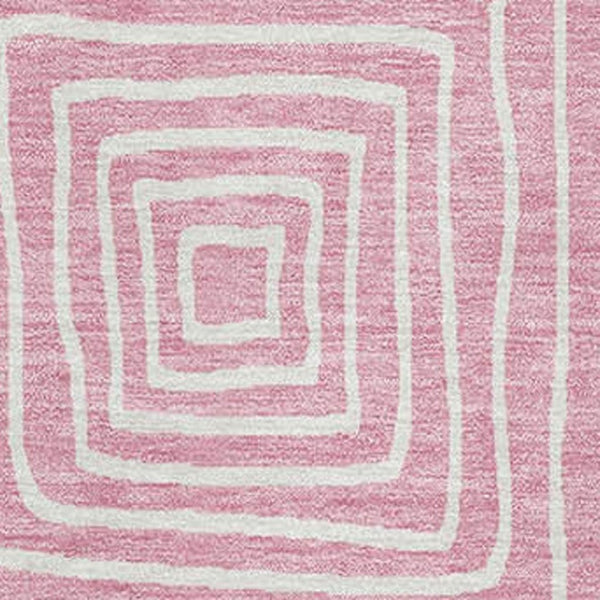 HomeRoots 10' Pink and Ivory Geometric Area Rug - Washable, UV-Protected, Perfect for Family Spaces! 681923