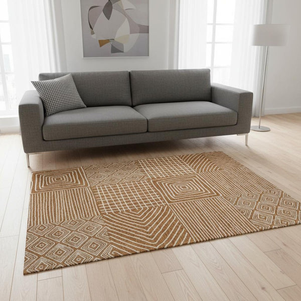 HomeRoots 5' X 8' Stylish Rust and Beige Geometric Area Rug - Washable, Stain-Resistant, UV Protected Design 681925