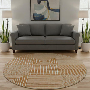 HomeRoots 8' Stylish Rust and Beige Round Rug - Modern Geometric Design with UV Protection for High Traffic Areas 681926