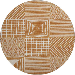 HomeRoots 8' Stylish Rust and Beige Round Rug - Modern Geometric Design with UV Protection for High Traffic Areas 681926