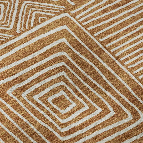 HomeRoots 8' Stylish Rust and Beige Round Rug - Modern Geometric Design with UV Protection for High Traffic Areas 681926