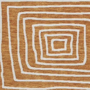 HomeRoots 8' Stylish Rust and Beige Round Rug - Modern Geometric Design with UV Protection for High Traffic Areas 681926