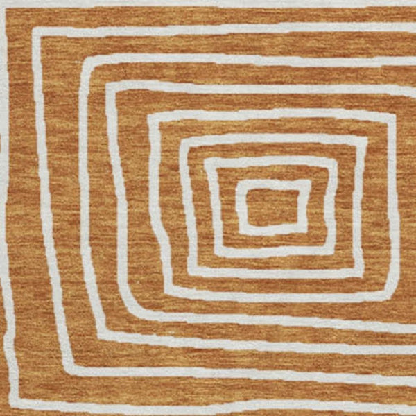 HomeRoots 8' Stylish Rust and Beige Round Rug - Modern Geometric Design with UV Protection for High Traffic Areas 681926