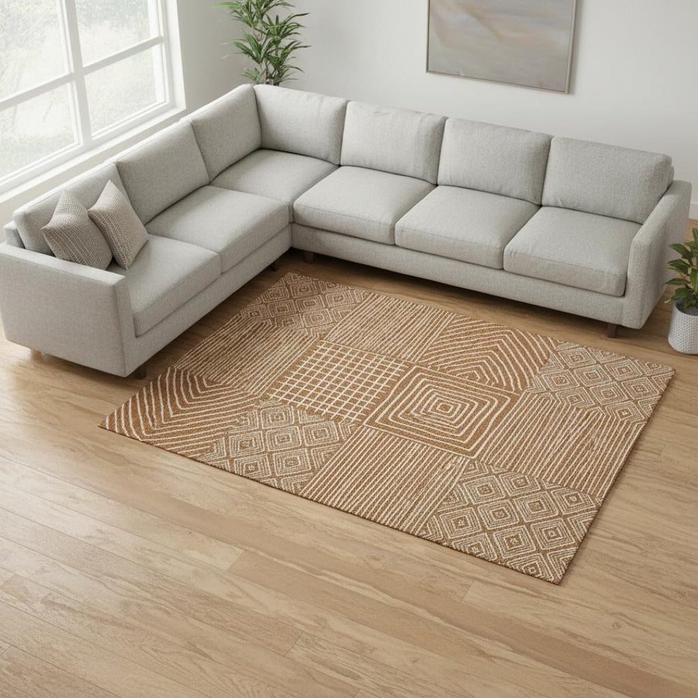 HomeRoots 8' X 10' Elegant Rust & Beige Geometric Area Rug - Stain Resistant, UV Protected & Washable Design 681927