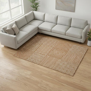 HomeRoots 8' X 10' Elegant Rust & Beige Geometric Area Rug - Stain Resistant, UV Protected & Washable Design 681927