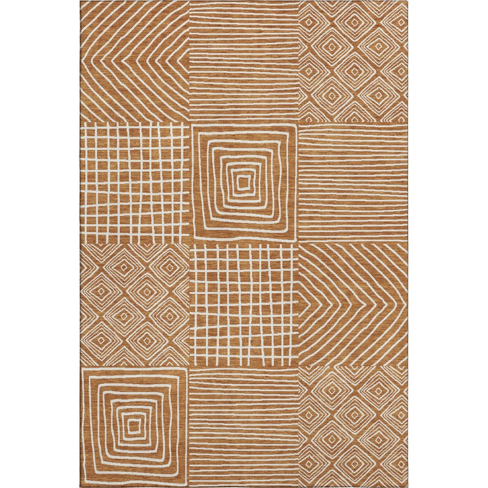 HomeRoots 9' X 12' Stylish Rust and Beige Geometric Washable Area Rug with UV Protection for Busy Homes 681928