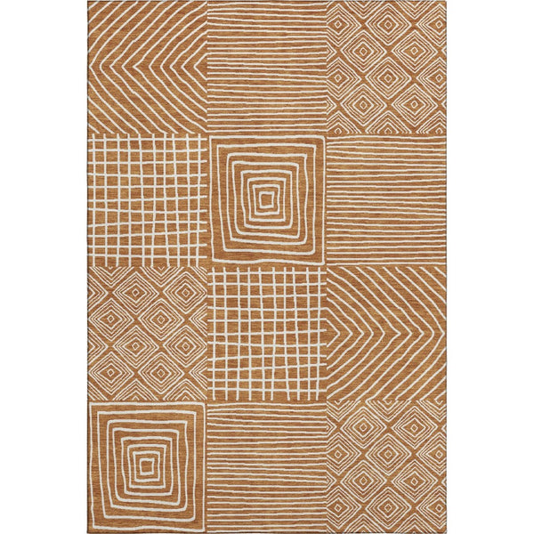 HomeRoots 9' X 12' Stylish Rust and Beige Geometric Washable Area Rug with UV Protection for Busy Homes 681928
