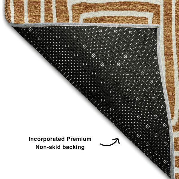 HomeRoots 9' X 12' Stylish Rust and Beige Geometric Washable Area Rug with UV Protection for Busy Homes 681928