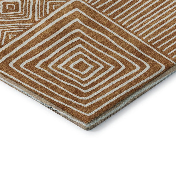 HomeRoots 9' X 12' Stylish Rust and Beige Geometric Washable Area Rug with UV Protection for Busy Homes 681928
