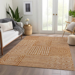 HomeRoots 9' X 12' Stylish Rust and Beige Geometric Washable Area Rug with UV Protection for Busy Homes 681928