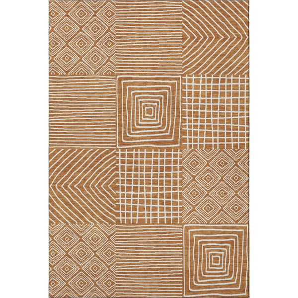 HomeRoots 9' X 12' Stylish Rust and Beige Geometric Washable Area Rug with UV Protection for Busy Homes 681928
