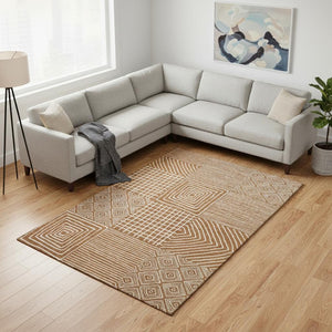 HomeRoots 10' X 14' Geometric Washable Area Rug in Rust & Beige - UV Protected, Durable & Stylish for Any Room 681929
