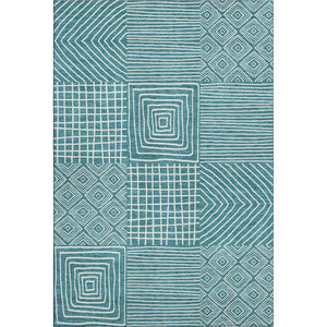 HomeRoots 5' X 8' Teal and Ivory Geometric Area Rug – Durable, Washable, UV-Protected for Modern Spaces 681931