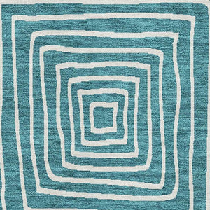 HomeRoots 5' X 8' Teal and Ivory Geometric Area Rug – Durable, Washable, UV-Protected for Modern Spaces 681931