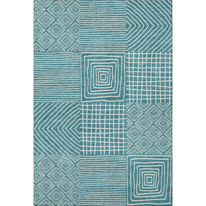 HomeRoots 5' X 8' Teal and Ivory Geometric Area Rug – Durable, Washable, UV-Protected for Modern Spaces 681931
