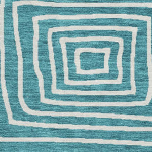 HomeRoots 8' Teal and Ivory Geometric Round Rug – Stylish, Washable, UV-Protected, Perfect for Homes with Kids! 681932