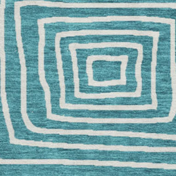 HomeRoots 8' Teal and Ivory Geometric Round Rug – Stylish, Washable, UV-Protected, Perfect for Homes with Kids! 681932