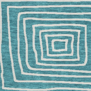 HomeRoots 8' Teal and Ivory Geometric Round Rug – Stylish, Washable, UV-Protected, Perfect for Homes with Kids! 681932