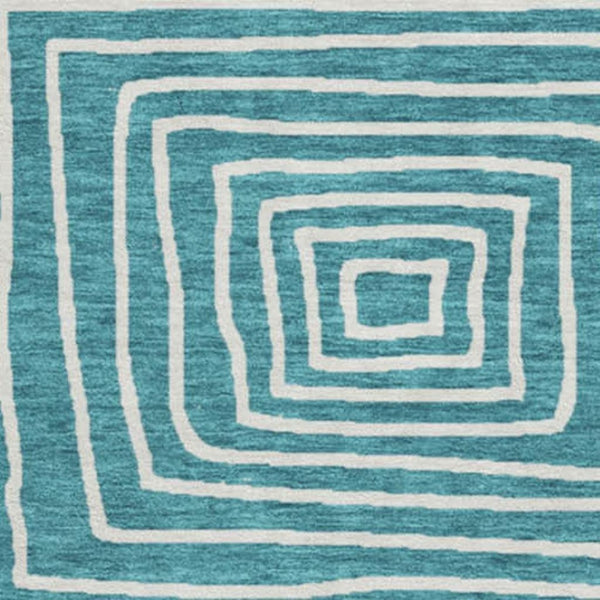 HomeRoots 8' Teal and Ivory Geometric Round Rug – Stylish, Washable, UV-Protected, Perfect for Homes with Kids! 681932