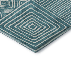 HomeRoots 8' X 10' Teal And Ivory Geometric Area Rug - Durable, Washable, UV-Protected for High-Traffic Spaces! 681933