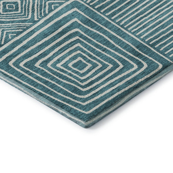HomeRoots 8' X 10' Teal And Ivory Geometric Area Rug - Durable, Washable, UV-Protected for High-Traffic Spaces! 681933